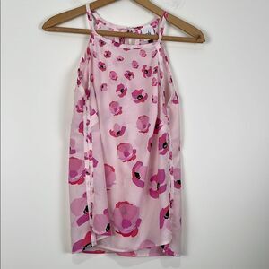 CAbi Women’s Small Blouse Tank Top Tie Back Pink Floral Flowy Work Wear